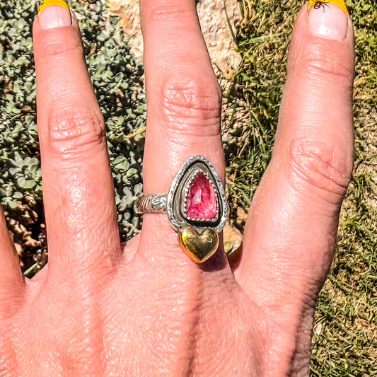 Pink Tourmaline and Sterling Silver, 18K gold ring