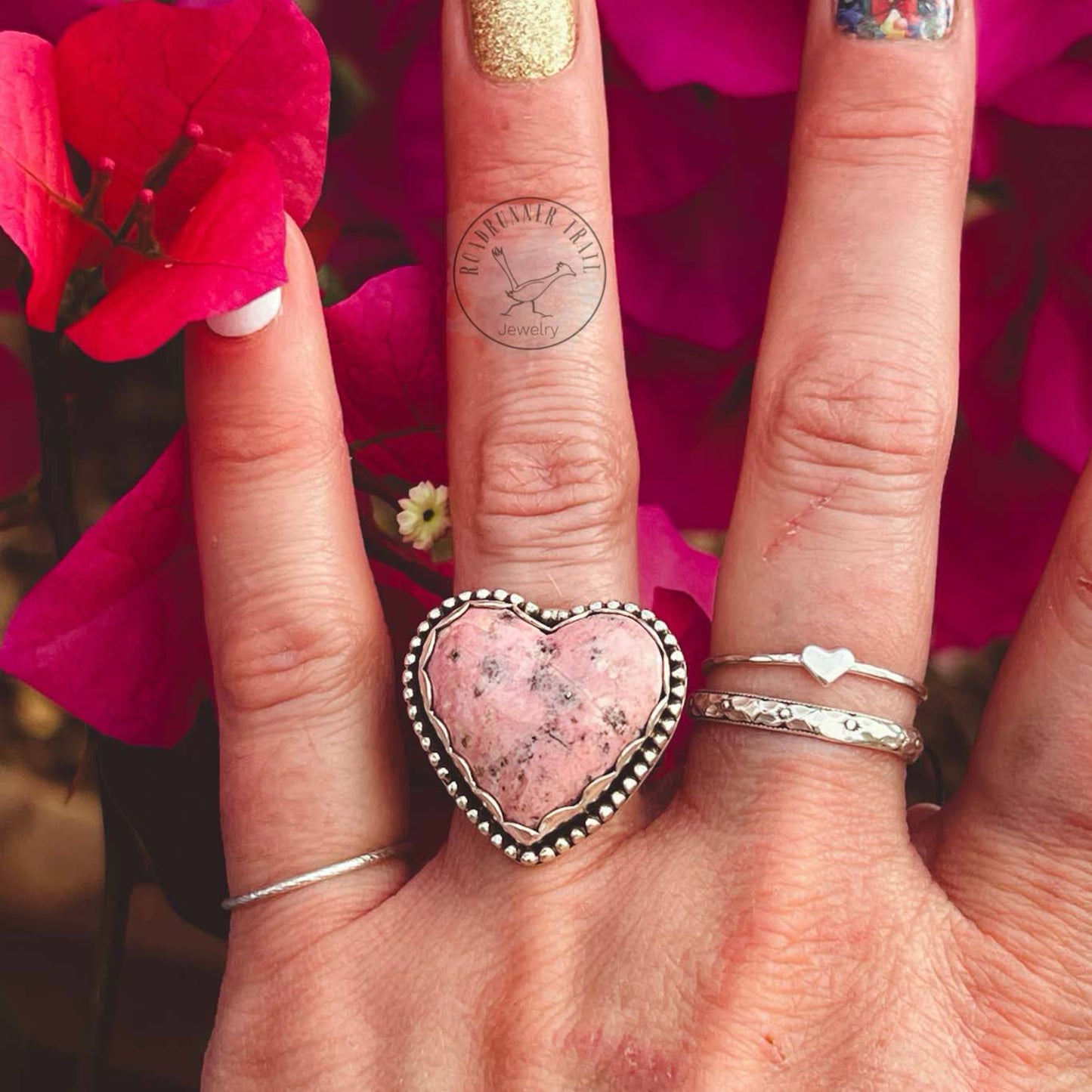 Pink Rhodonite Heart Statement Ring