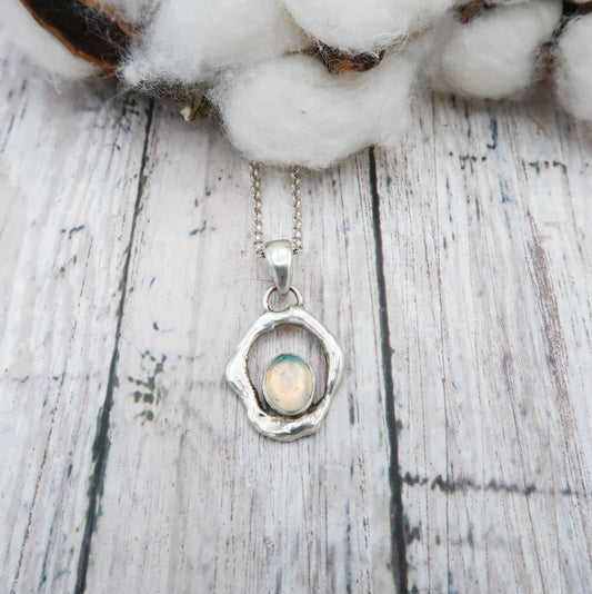 Ethiopian Opal and Silver Melt Pendant