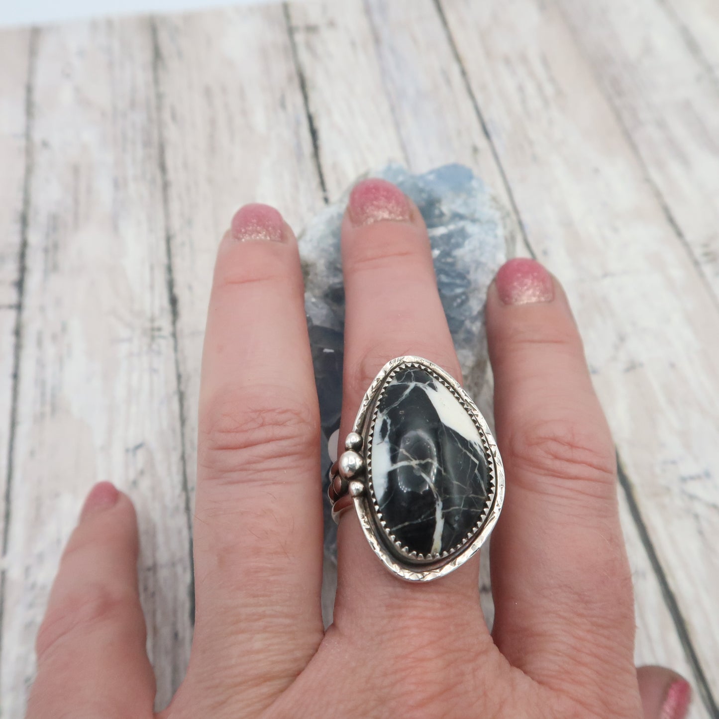 Bold White Buffalo Sterling Silver Statement Ring