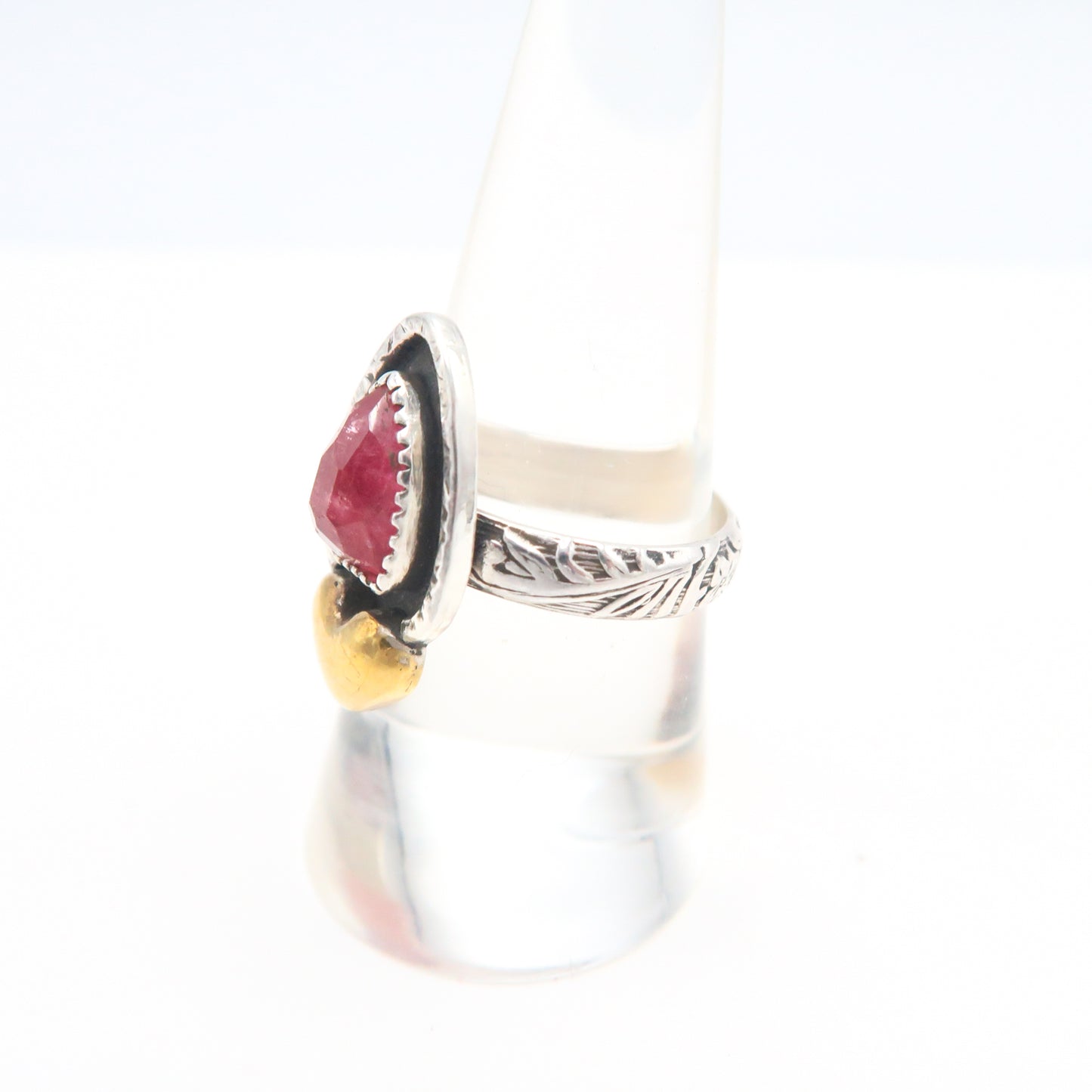 Pink Tourmaline and Sterling Silver, 18K gold ring