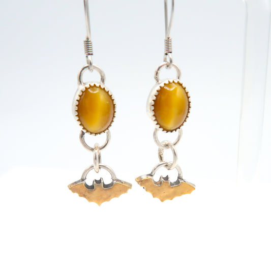 Honey Tiger's Eye Bat Earrings