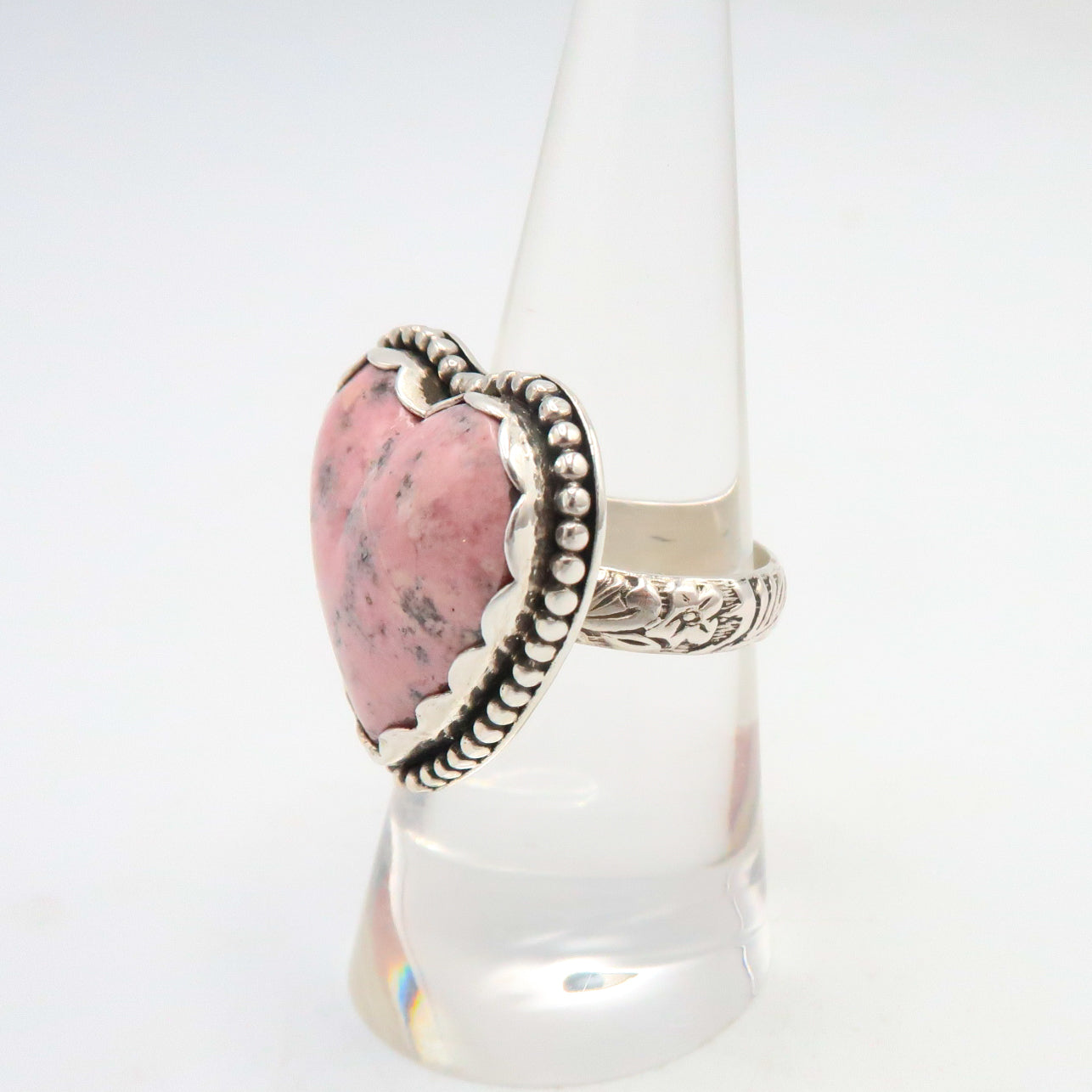 Pink Rhodonite Heart Statement Ring