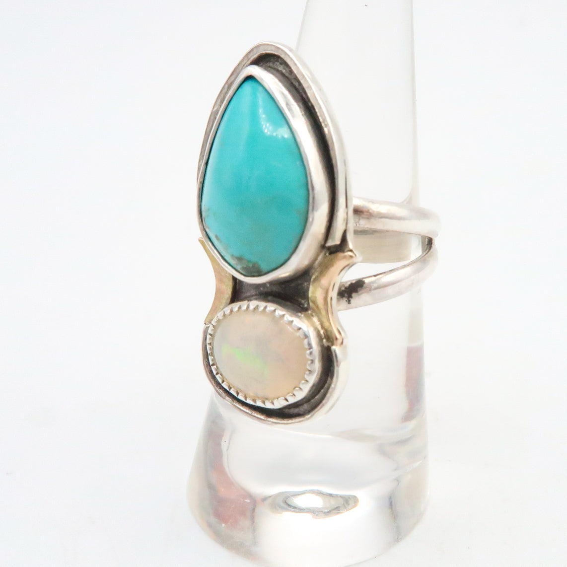 Turquoise and Ethiopian Opal Handmade, Artisan Ring