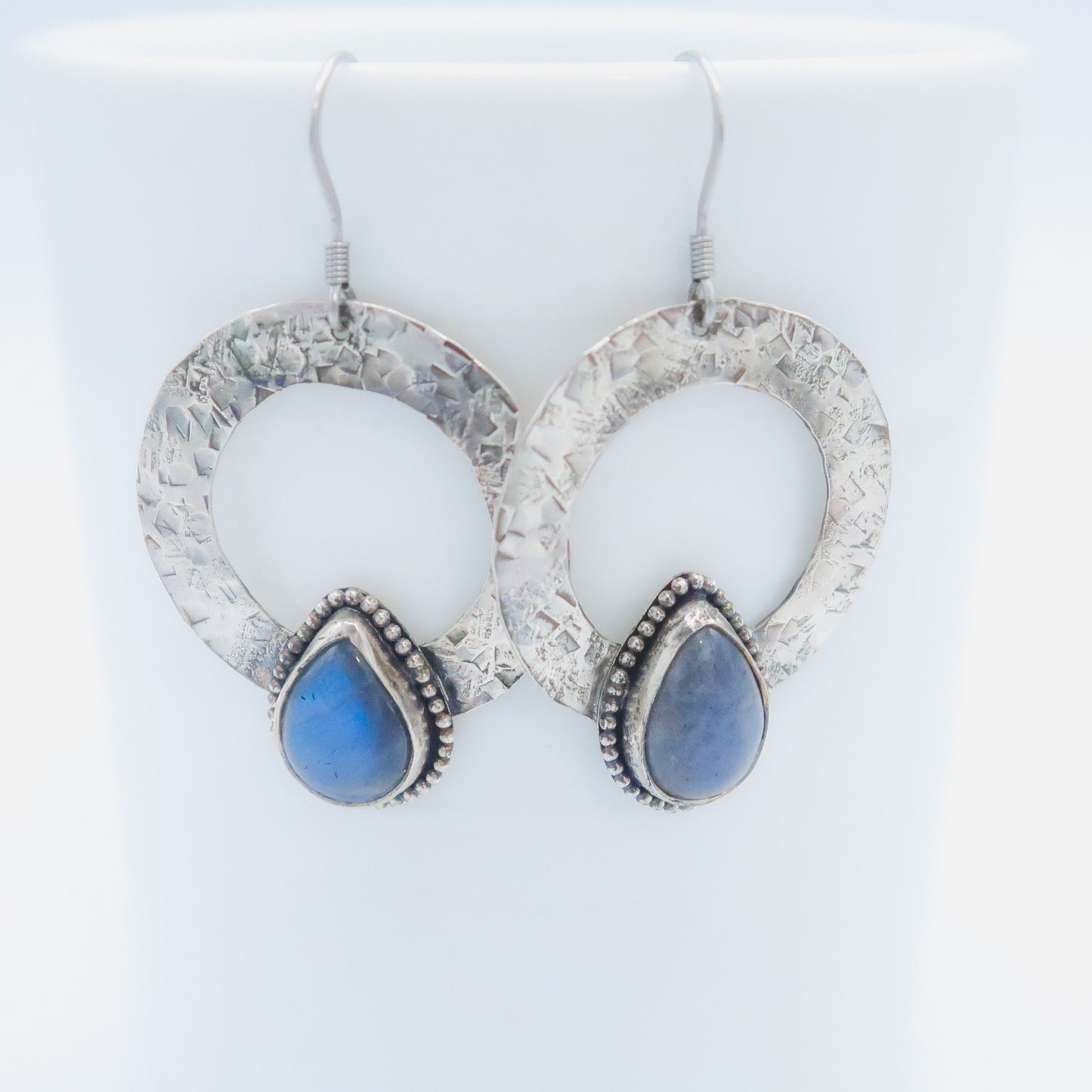 Hammered Silver and Labradorite Drop Dangle Earrings