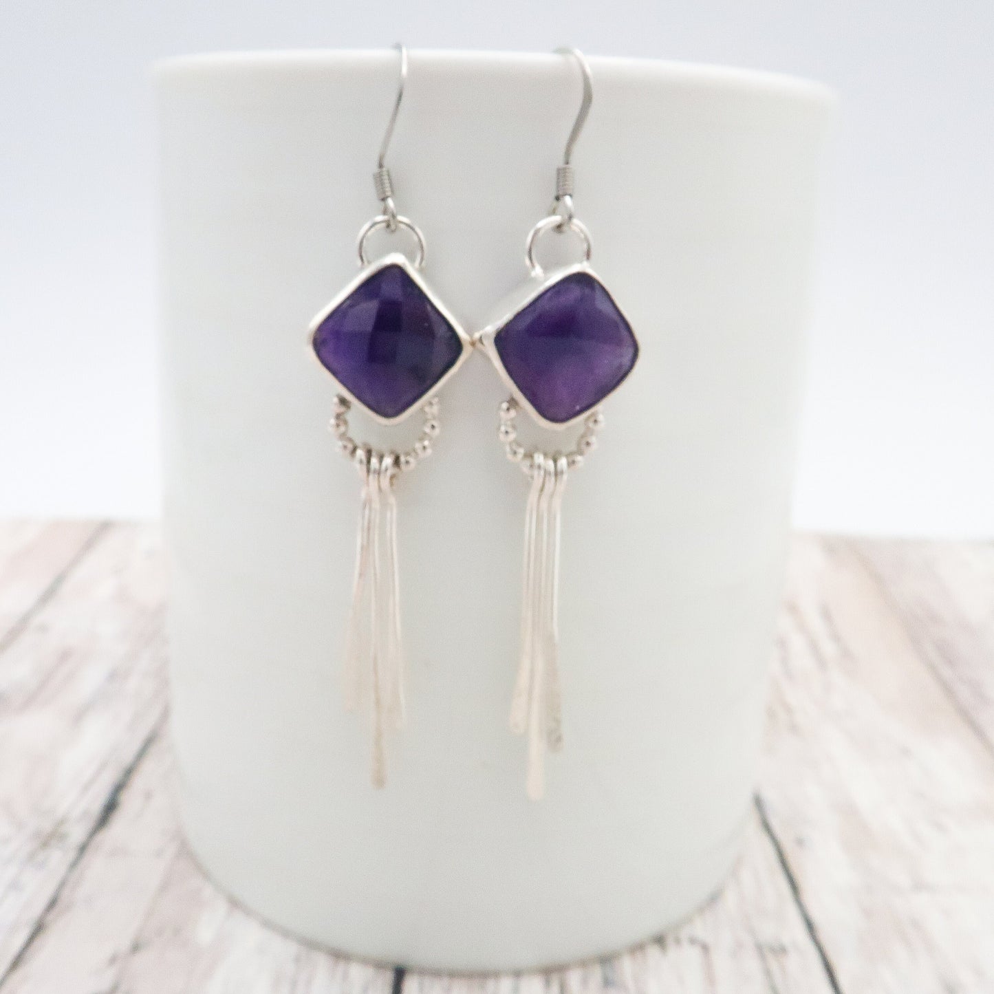 Amethyst Sterling Silver Dangle Sparkle Earrings