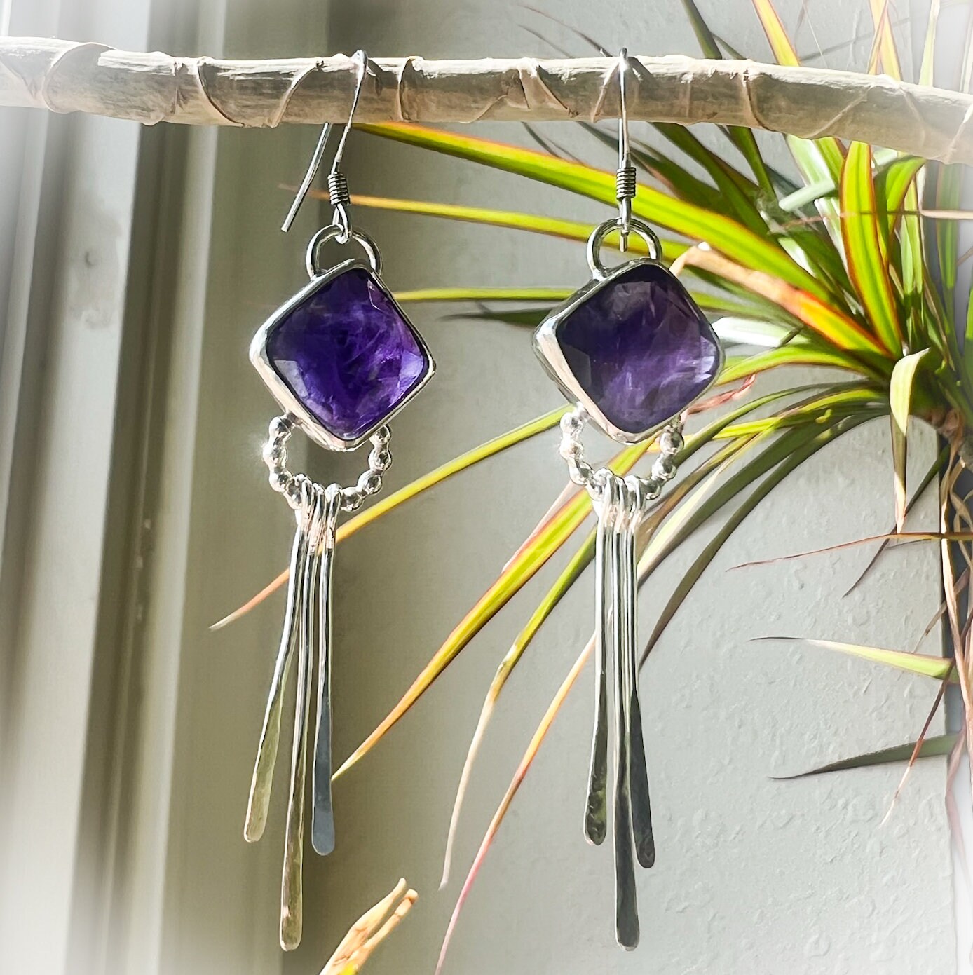 Amethyst Sterling Silver Dangle Sparkle Earrings