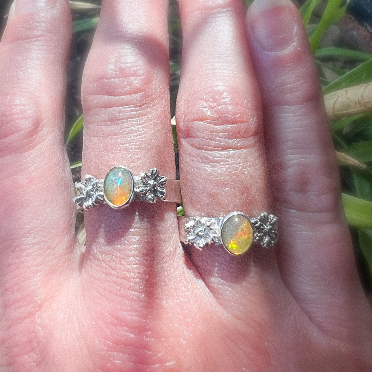 Ethiopian Opal and Sterling Silver Flower Ring