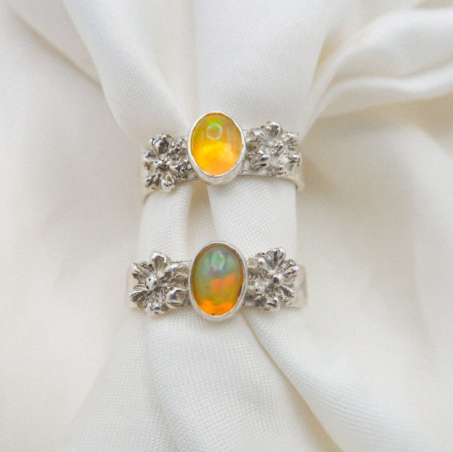 Ethiopian Opal and Sterling Silver Flower Ring