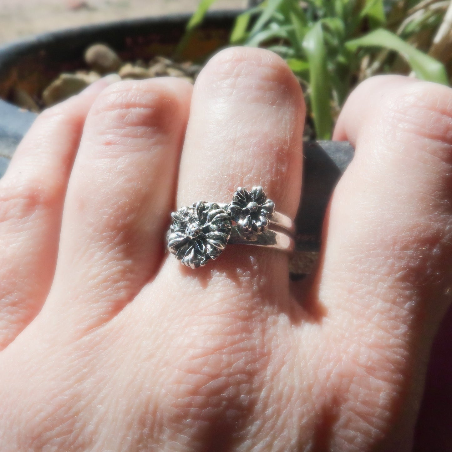 Flower Ring Stackers Sterling Silver