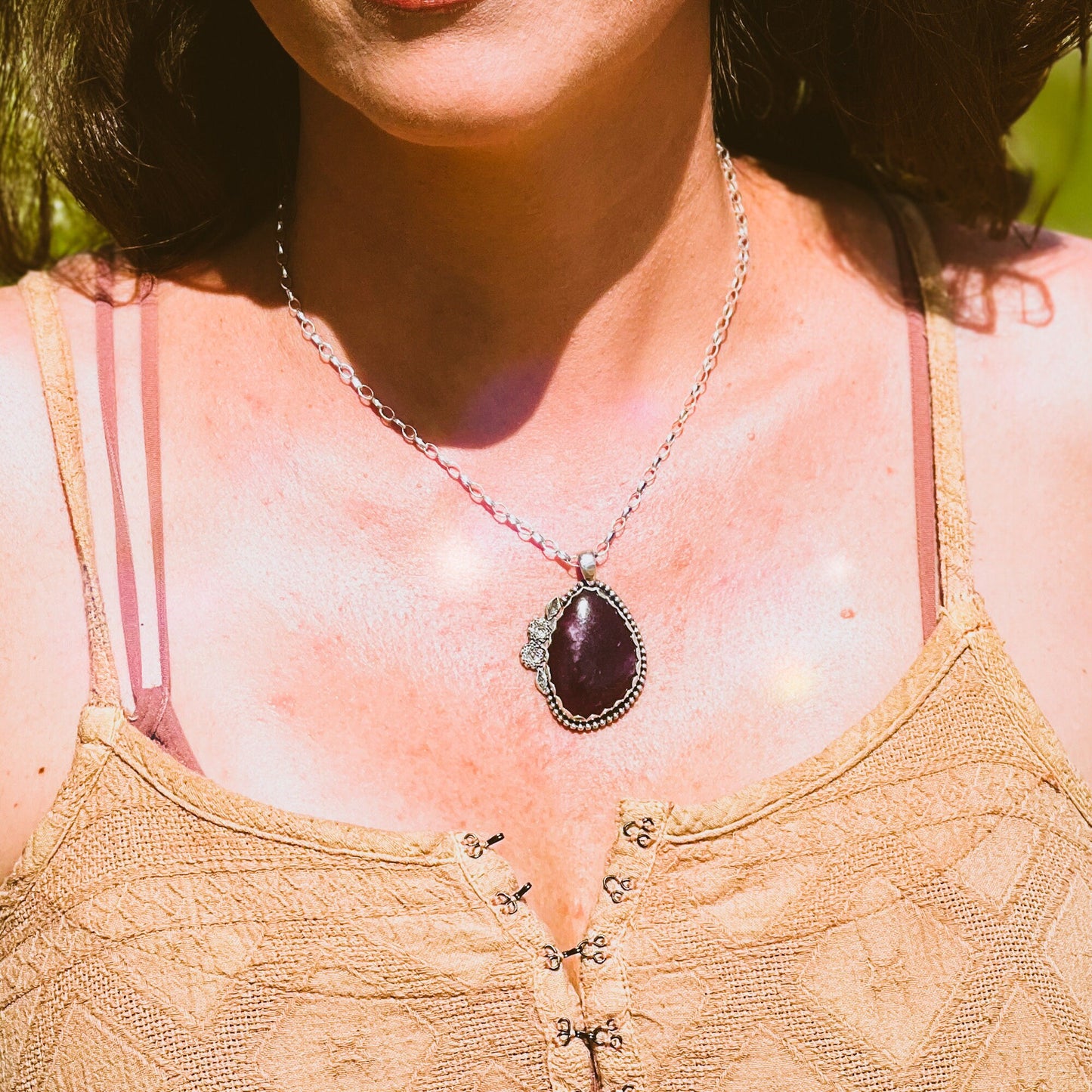 Sterling Silver Purple Lepidolite Flower Necklace