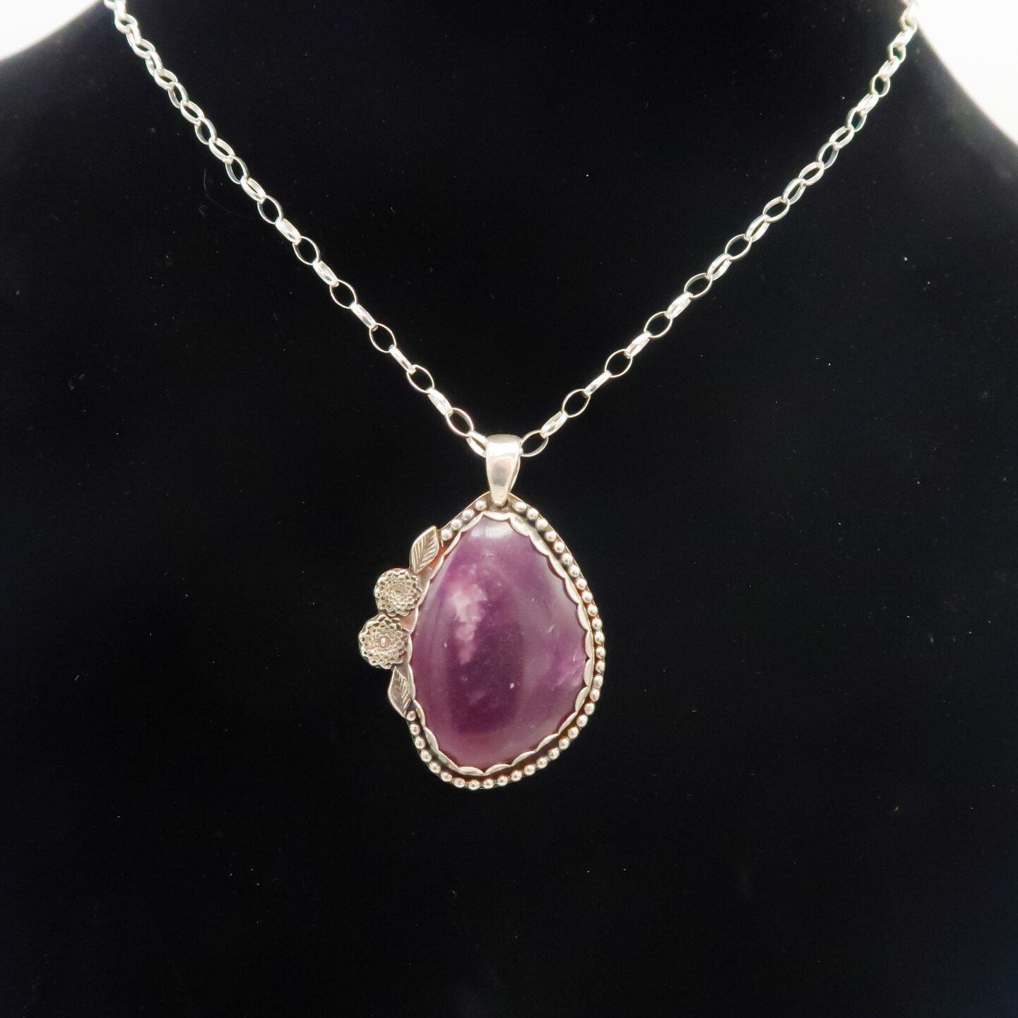 Sterling Silver Purple Lepidolite Flower Necklace