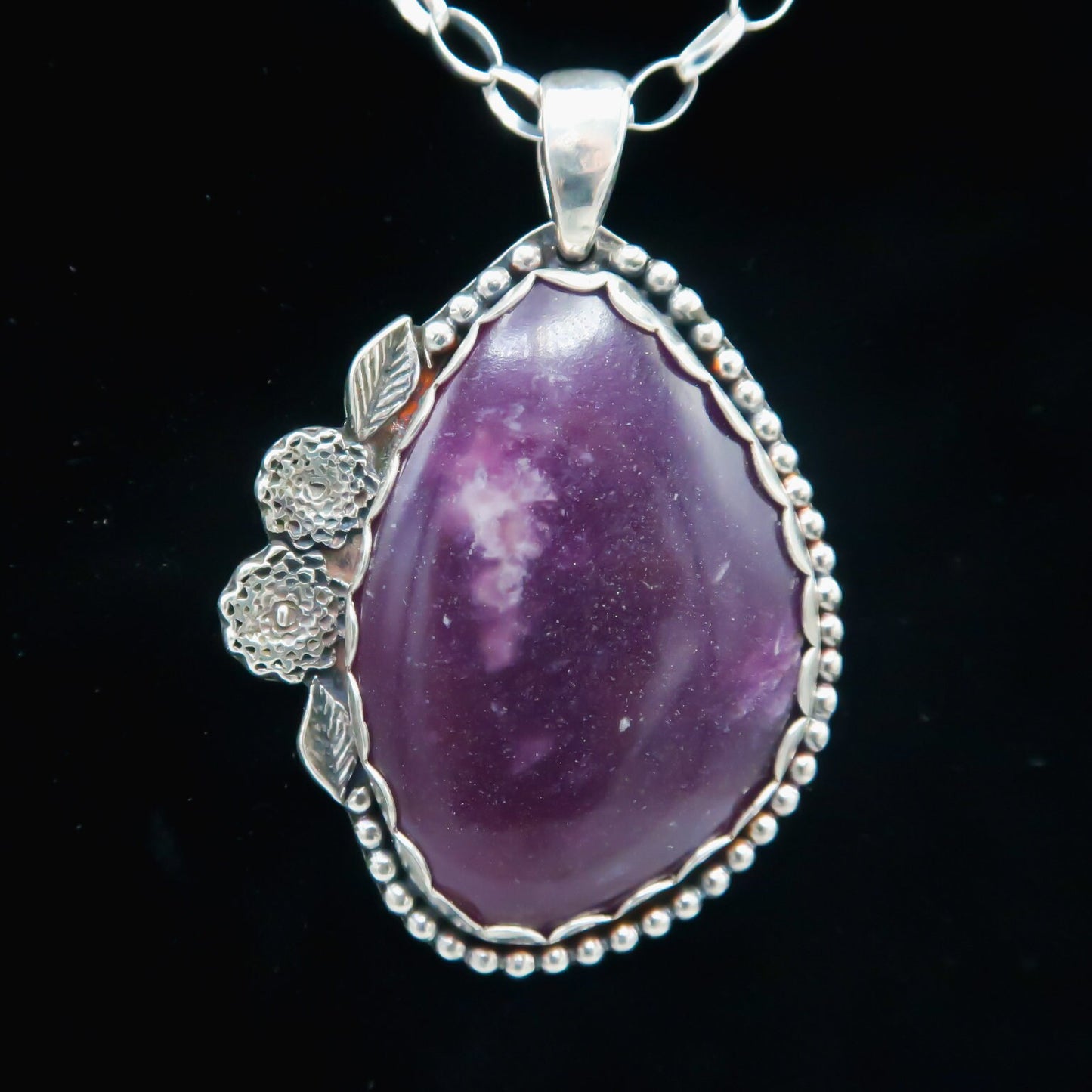 Sterling Silver Purple Lepidolite Flower Necklace