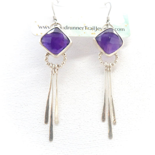 Amethyst Sterling Silver Dangle Sparkle Earrings